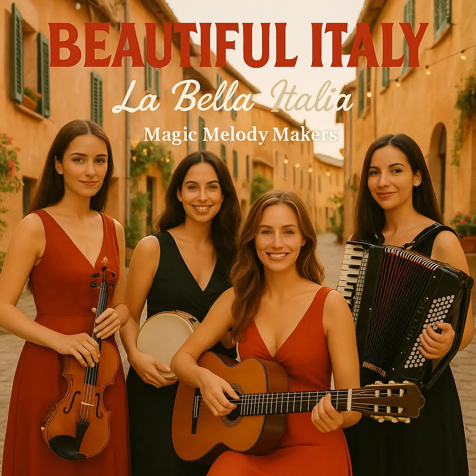 Magic Melody Makers album artwork showing four musicians in Italy
